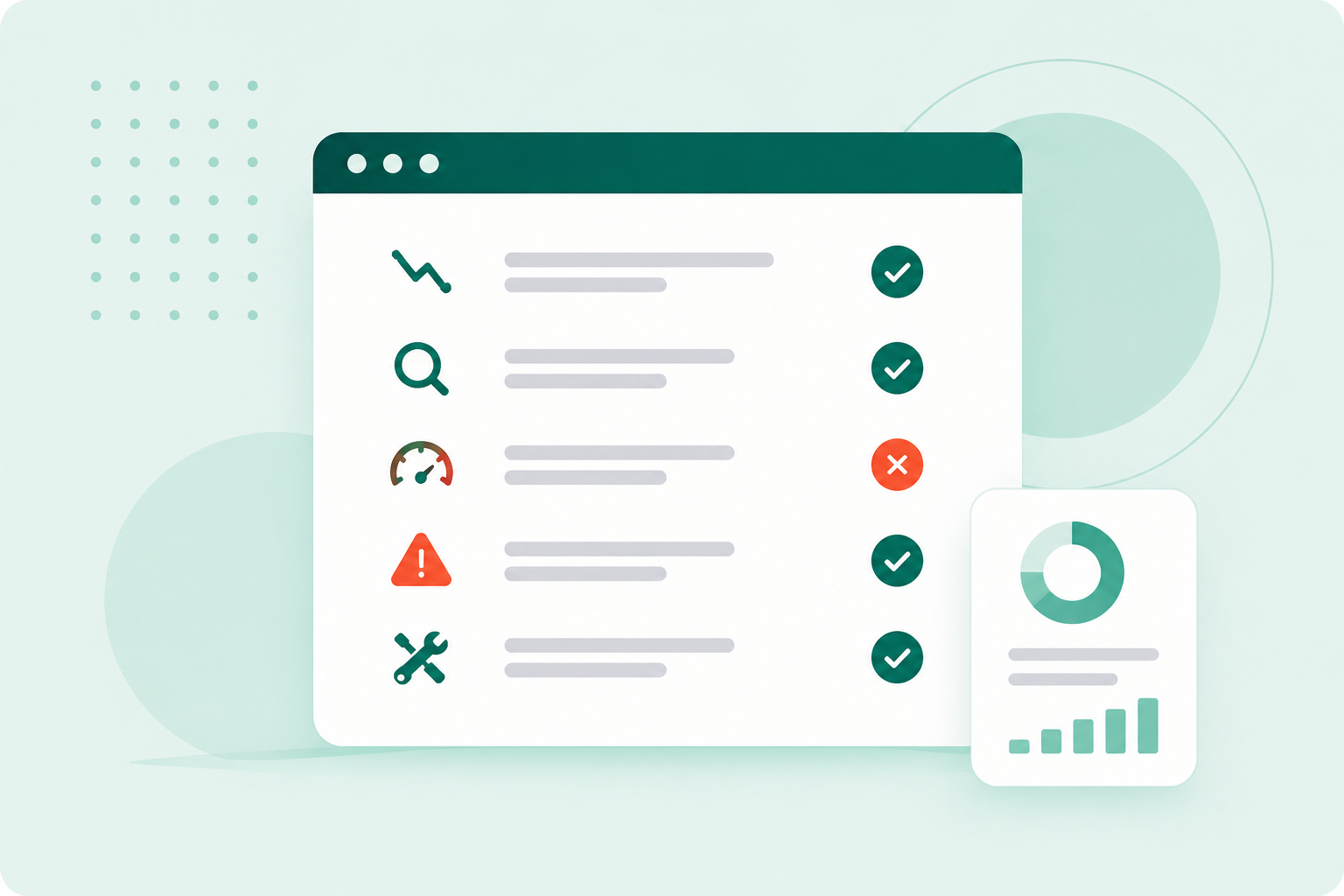 Illustration showing signs that a website needs a technical SEO audit