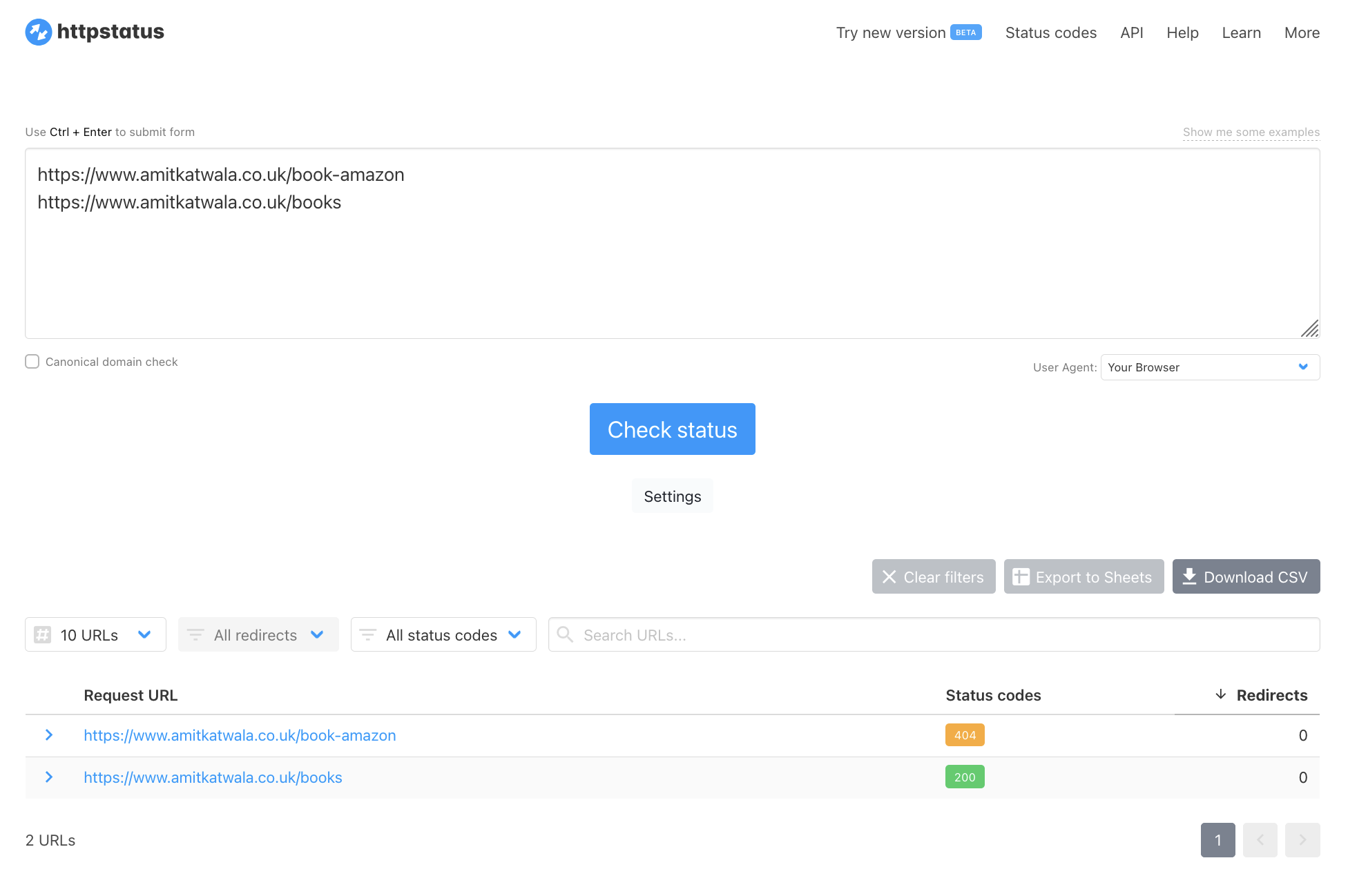 HTTP Status code diagnose indexing problems