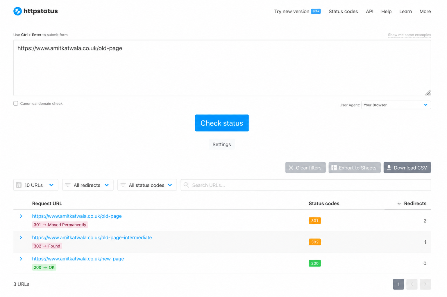 Page having redirect chains